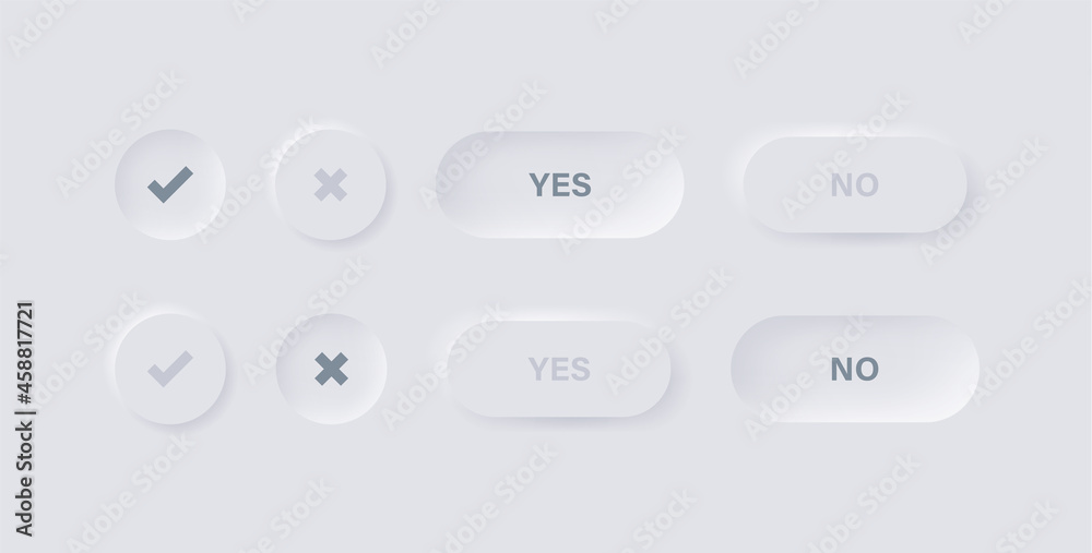 checkmark icon button in white neumorphism buttons - tick and cross ...