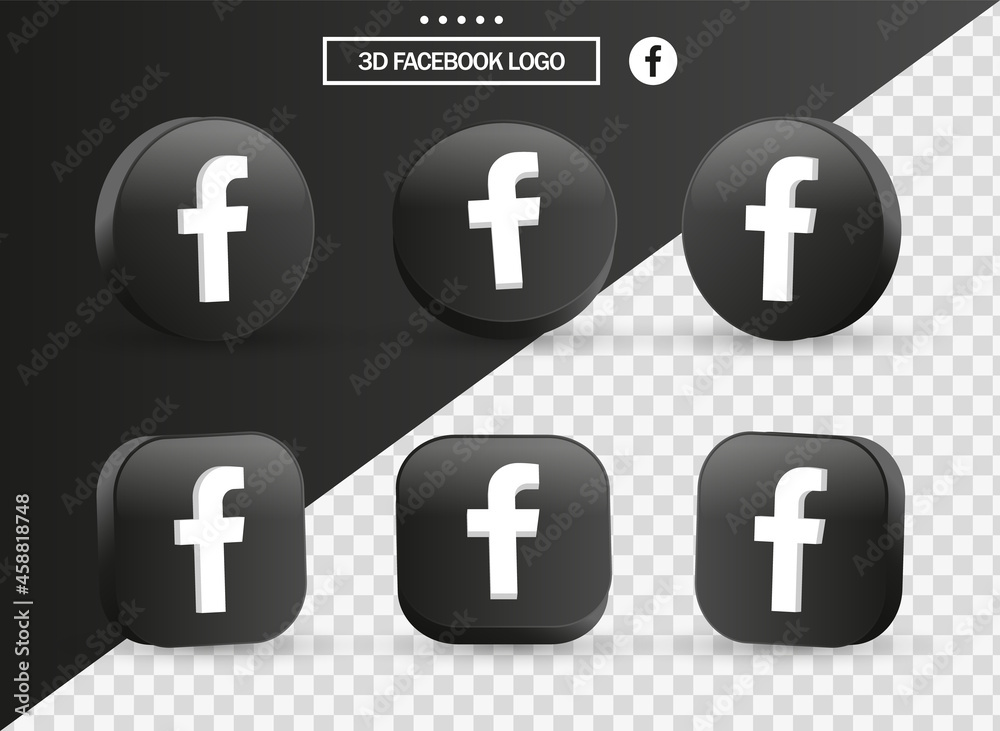 3d facebook logo in modern black circle, square for popular social ...