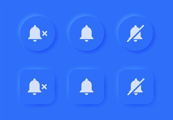 Poster - notification bell icon - Alarm symbol in blue 
neumorphism buttons - application alert flat icon - ringing bell with ringer off - No bell icon in neumorphic style - ui ux user interface for apps