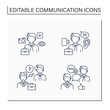 Effective communication line icons set. Visual communication, active listening, choosing right medium, misunderstanding. Intercourse concept. Isolated vector illustrations.Editable stroke