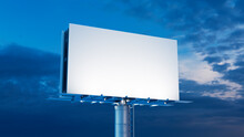 Advertising Billboard. Blank Exterior Sign Against A Cloudy Afternoon Sky. Design Template.