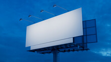 Commercial Billboard. Empty Large Format Sign Against A Dusk Sky. Design Template.