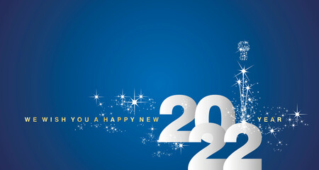 We wish you a Happy New Year 2022 new elegant style shining gold white blue greeting card