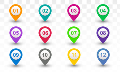Poster - Number Bullet Point Colorful 3d Markers 1 to 12 Vector