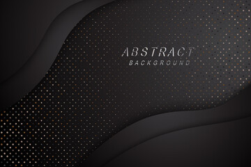 Fototapete - Tech Dark abstract design with black overlap layers background. Texture with metals glitters dots decoration.