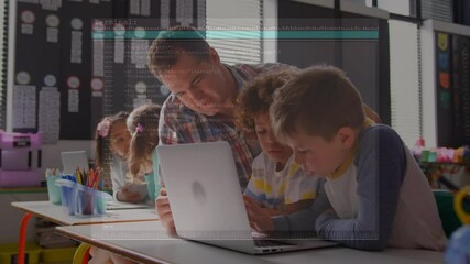 Poster - Animation of binary coding over school kids using laptops and studying
