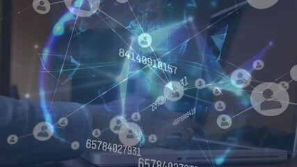 Poster - Animation of network of connections and globe over man using laptop