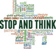 © Colored Lights - Stop and think - ecology and environment illustration word cloud isolated on white background.