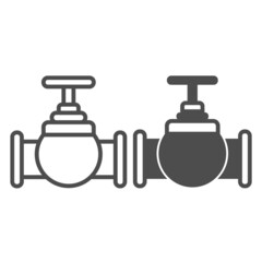 Poster - Oil pipeline with tap line and solid icon, oil industry concept, fuel, gas, gasoline, pipe vector sign on white background, outline style icon for mobile concept and web design. Vector graphics.
