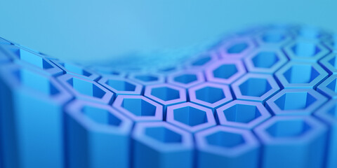 Poster - 3d illustration of geometric hexagon  wave surface.  3d illustration of a  honeycomb monochrome honeycomb for honey. Pattern of simple geometric hexagonal shapes