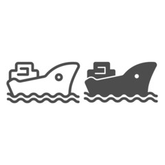 Poster - Ship, cargo, oil carrying vessel, tanker line and solid icon, oil industry concept, oil carrier vector sign on white background, outline style icon for mobile concept and web design. Vector graphics.