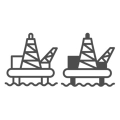 Fototapete - Oil drilling rig offshore line and solid icon, oil industry concept, oil platform on water vector sign on white background, outline style icon for mobile concept and web design. Vector graphics.