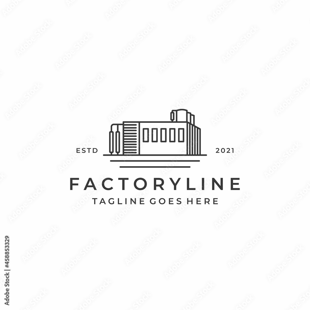 Line art Factory building logo design. Modern industrial logo design ...
