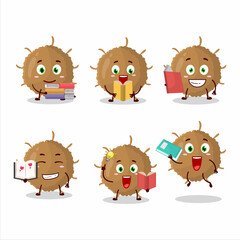 Sticker - A picture of beta coronavirus cartoon character concept reading an amusing book