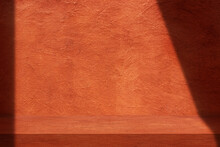 Empty Space Of Orange Clay Wall Grunge Texture Background For Show Product.