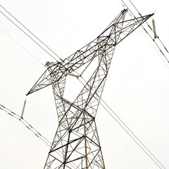 High voltage electricity cables detail over a clean sky