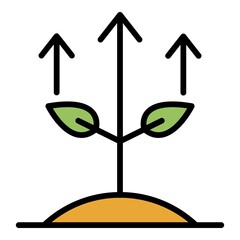 Poster - Plant grows arrows icon. Outline plant grows arrows vector icon color flat isolated