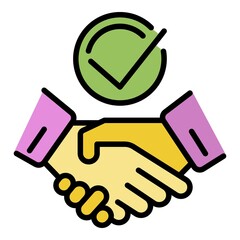 Poster - Handshake check icon. Outline handshake check vector icon color flat isolated