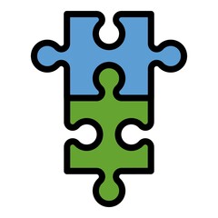 Poster - Puzzle assemble icon. Outline puzzle assemble vector icon color flat isolated