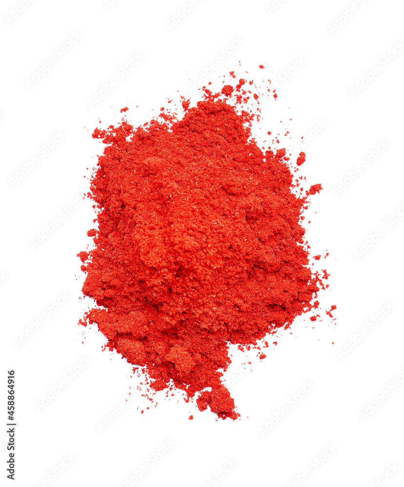 Heap of red chili powder on white background