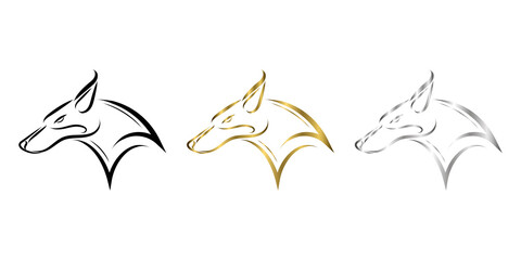 Wall Mural - three color black gold and silver  line art of fox head. Good use for symbol, mascot, icon, avatar, tattoo, T Shirt design, logo or any design you want.