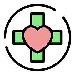 Poster - Cross in circle heart icon. Outline cross in circle heart vector icon color flat isolated