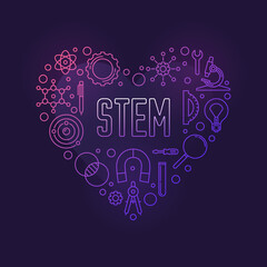 Wall Mural - STEM Heart concept vector colored linear illustration