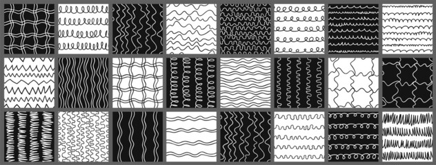 Poster - Hand drawn seamless pattern with Black and white Vector doodle lines.  Abstract pencil drawing stripes background. Artistic illustration grunge elements strokes