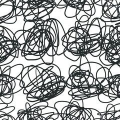 Poster - Hand drawn seamless pattern of objects for design use. Black Vector doodle form on white background.  Abstract pencil drawing. Artistic illustration grunge elements