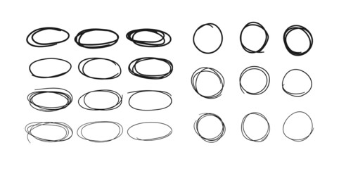 Poster - Hand drawn set of objects for design use. Black Vector doodle circles on white background.  Abstract pencil drawing. Artistic illustration grunge elements
