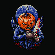 The Halloween Pumpkin With Knife Illustration