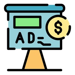 Poster - Billboard advertising icon. Outline billboard advertising vector icon color flat isolated