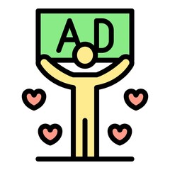 Poster - Favorite ad icon. Outline favorite ad vector icon color flat isolated
