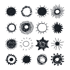 Poster - Hand drawn Illustration Sun. Doodle style seamless pattern. Yellow Solar System Objects
