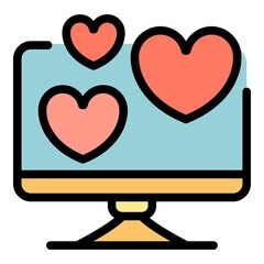 Poster - Hearts on the monitor icon. Outline hearts on the monitor vector icon color flat isolated