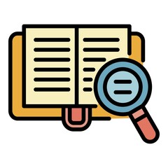 Poster - Book text search icon. Outline book text search vector icon color flat isolated
