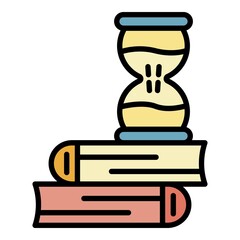 Aufkleber - Hourglass on books icon. Outline hourglass on books vector icon color flat isolated