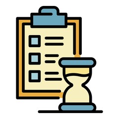 Poster - Hourglass and list icon. Outline hourglass and list vector icon color flat isolated