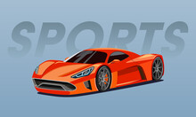 Illustration Of An Orange Sports Car Vector Detailed Muscle Car Isolated On Gray Background And Lettering