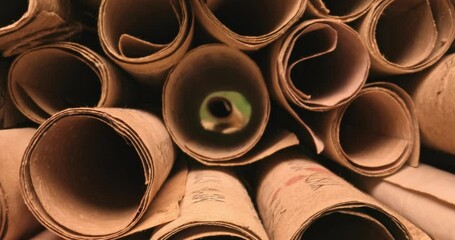 Poster - Old scroll library. Inside view from scrolls stacked on pile.