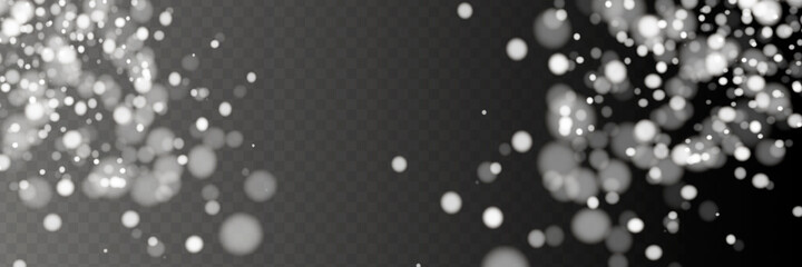 Wall Mural - Vector falling snow effect isolated on transparent background with blurred bokeh.