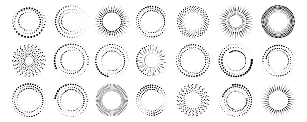 Poster - A lot of dotted circulars icons. Abstract futuristic art design. Geometric shape. Vector illustration. Stock image. 