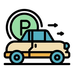 Poster - Car parking icon. Outline car parking vector icon color flat isolated