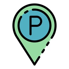 Poster - Parking pin map icon. Outline parking pin map vector icon color flat isolated