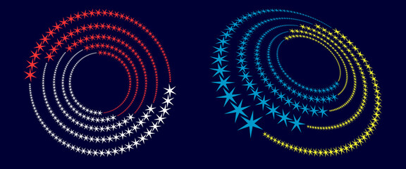 Leinwandbilder - Color spiral with six corner stars in circle. Halftone background and perspective. Yin and Yang Symbol