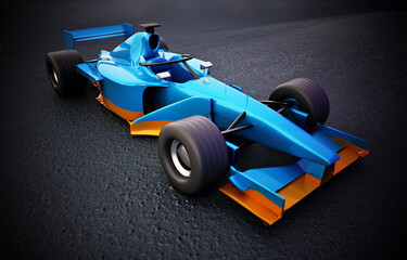 Generic Formula 1 racing car isolated on black background. 3D illustration