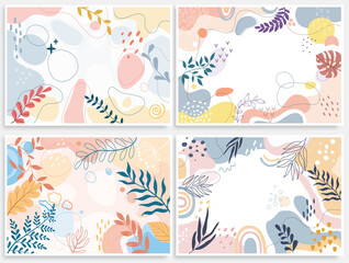  Set flower Spring background with beautiful. flower background for design. Colorful background with tropical plants. Place for your text.