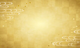 Fototapeta  - 金色の雲と金箔の和風の市松模様のベクターイラスト背景