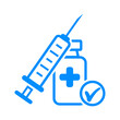 Vaccine icon drawing in outline style. Contour syringe sign with needle and medication.