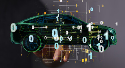 Poster - Hologram auto, futuristic polygonal model auto.